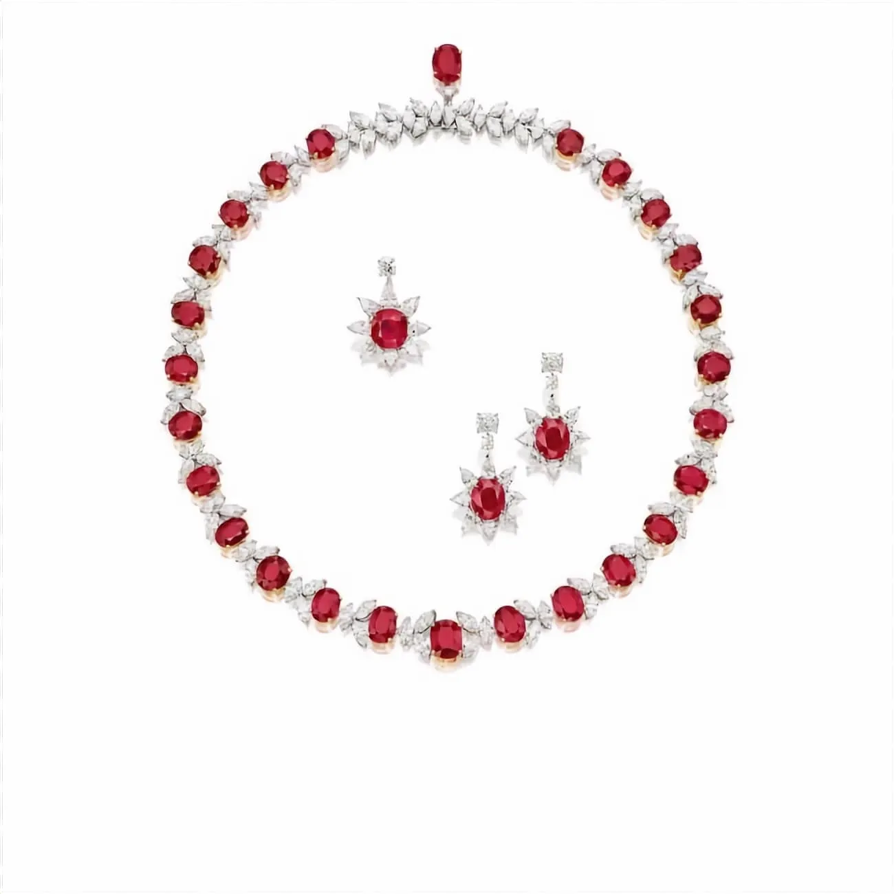 Majestic Ruby and Diamond Single Line Necklace with Earrings