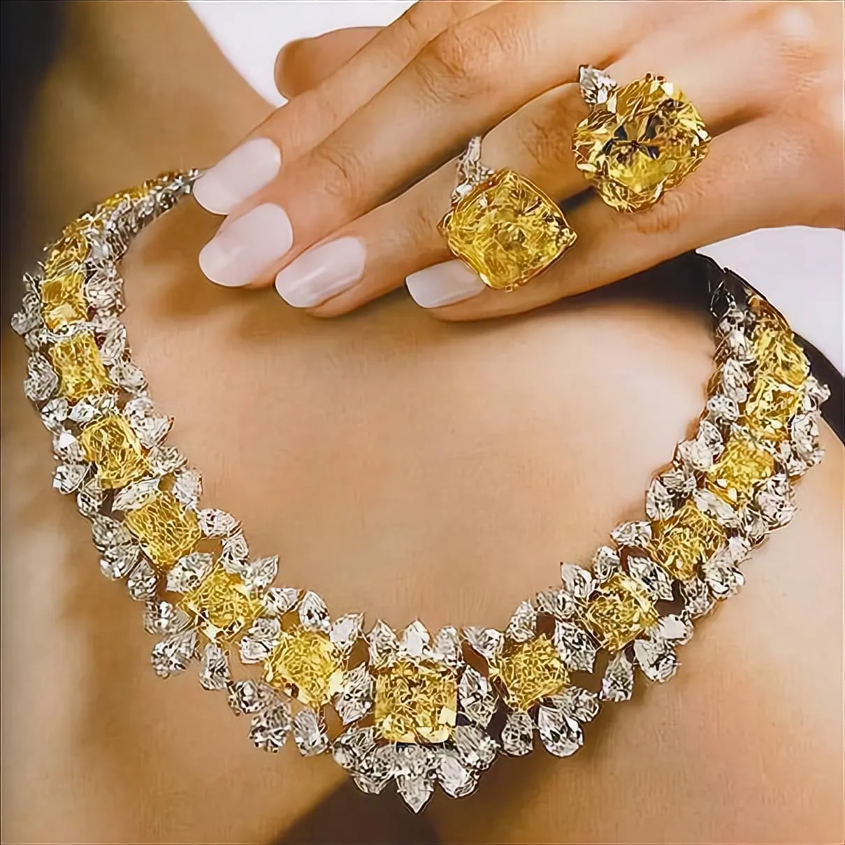 Pristine Yellow Sapphire & Diamond Necklace with Yellow Sapphire and Diamond Earrings